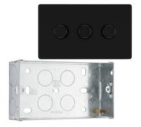 BG Electrical Intelligent Triple Wall Dimmer Switch, 2 Way, Screwless Front Plate, Premium Flatplate, Matt Black, 200W, FFB83