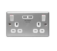 BG MC522U3 Metal Clad 13A 2G SP Switched Socket +2x USB(3.1A)