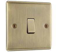 BG Electrical Single Wall Light Switch, 2 Way, Raised and Slim Profile, Round Edges, Nexus Metal, Antique Brass, 20A, 16AX, NAB12