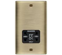 Bg Nab20B Double Raised Slim Screwed Shaver Socket Matt 240V Brass Effect