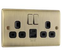 BG Electrical 12W Double Switched Power Wall Plug Socket with USB A and USB C Charging Ports, Nexus Metal, Antique Brass, 13A, NAB22UAC12B