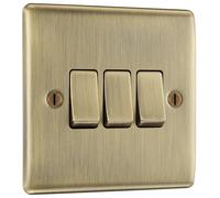 Nexus Metal Antique Brass Triple Switch 10Ax 2 Way NAB43-01
