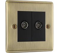 BG NAB61 Nexus Metal Double TV Aerial Socket - Black Insert - Antique Brass