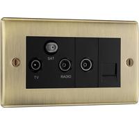 BG NAB68 Nexus Metal Triplex TV/FM/Sat Socket + Return & Tel. - Black Insert - Antique Brass