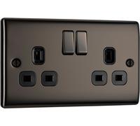 BG NBN22Bx10 Nexus Metal Double Socket 13A - Black Insert - Black Nickel (10 Pack)
