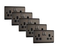 BG NBN22Bx5 Nexus Metal Double Socket 13A - Black Insert - Black Nickel (5 Pack)