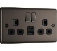 BG NBN22UAC12B Nexus Metal 13A Double Switched Power Socket + USB A+C (12W) - Black Nickel + Black Insert