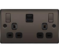 BG NBN22UAC22B Nexus Metal 13A Double Switched Power Socket + USB A+C (22W) - Black Nickel + Black Insert