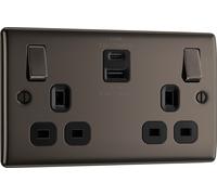BG NBN22UAC22B Nexus Metal 13A Double Switched Power Socket + USB A+C (22W) - Black Nickel + Black Insert