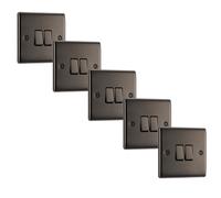 BG NBN42x5 Nexus Metal 20A 16AX 2 Way Double Light Switch - Black Nickel (5 Pack)