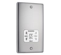 BG NBS20W Nexus Metal Dual Voltage Shaver Socket - White Insert - Brushed Steel