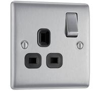 BG NBS21Bx10 Nexus Metal Single Socket 13A /Black Insert - Brushed Steel (10 Pack)