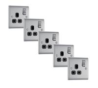 BG NBS21Bx5 Nexus Metal Single Socket 13A /Black Insert - Brushed Steel (5 Pack)