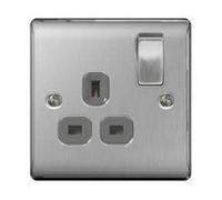 Bg Nbs21G Nexus Brushed Steel Single Switched Socket Rounded Plate 13 Amp