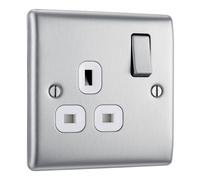 Nexus Metal Brushed Steel Single Switched 13A Power Socket NBS21W-01