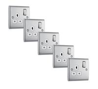 BG NBS21Wx5 Nexus Metal Single Socket 13A - White Insert - Brushed Steel (5 Pack)