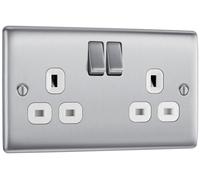 BG NBS22W Nexus Metal Double Socket 13A - White Insert - Brushed Steel