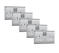 BG NBS22Wx5 Nexus Metal Double Socket 13A - White Insert - Brushed Steel (5 Pack)
