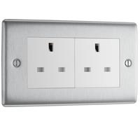 BG NBS24W Nexus Metal 2G 13A Unswitched Socket - White Insert - Brushed Steel