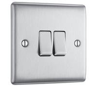 BG NBS42x10 Nexus Metal 20A 16AX 2 Way Double Light Switch - Brushed Steel (10 Pack)