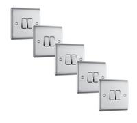 BG NBS42x5 Nexus Metal 20A 16AX 2 Way Double Light Switch - Brushed Steel (5 Pack)