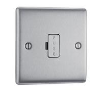 BG Electrical Unswitched Fused Spur Connection Unit, Double Pole, Raised and Slim Profile, Round Edges, Nexus Metal, Brushed Steel, 13A, NBS54