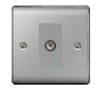 British General TV Aerial Socket NBS62 Nexus Metal Isolated Grey Insert Brushed Steel