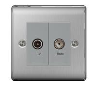 BG NBS66 Nexus Metal Diplex TV/FM Socket - Grey Insert - Brushed Steel
