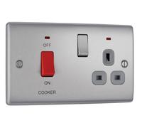 BG NBS70G Nexus Metal DP Cooker + Socket + Neon - Grey Insert - Brushed Steel