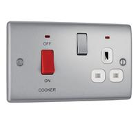 BG NBS70W Nexus Metal DP Cooker + Socket + Neon - White Insert - Brushed Steel