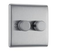 BG NBS82 Nexus Metal 2-Way Double Trailing Edge Dimmer Push On/Off - Brushed Steel