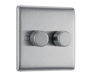BG NBS82 Nexus Metal 2-Way Double Trailing Edge Dimmer Push On/Off - Brushed Steel