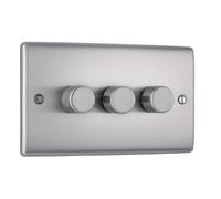 BG NBS83 Nexus Metal 2-Way Triple Trailing Edge Dimmer Push On/Off - Brushed Steel