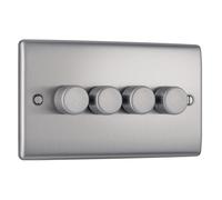 BG NBS84 Nexus Metal 2-Way Quad Trailing Edge Dimmer Push On/Off - Brushed Steel