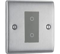 BG NBSTDS1G-K Nexus Metal 2-Way Secondary 200W Single Touch Dimmer Switch - Brushed Steel (Grey)