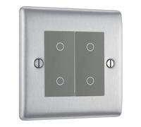 BG NBSTDS2G-K Nexus Metal 2-Way Secondary 200W Double Touch Dimmer Switch - Brushed Steel (Grey)