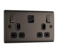 BG NBN22UAC22B Nexus Metal 13A Double Switched Power Socket + USB A+C (22W) - Black Nickel + Black Insert