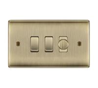 BG Nexus Antique Brass 3 Gang Light Switch Grid - 1x Trailing-Edge LED Dimmer, 1x Intermediate, 1x 2-Way Switch