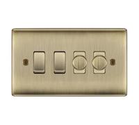 BG Nexus Antique Brass 4 Gang Light Switch Grid - 2x Trailing-Edge LED Dimmer, 1x Intermediate, 1x 2-Way Switch
