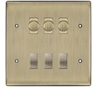 BG Nexus Antique Brass 6 Gang Switch 3x Trailing Edge LED Dimmer 3x 2Way Custom Switch
