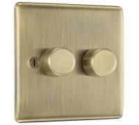 BG Electrical Intelligent Double Wall Dimmer Switch, 2 Way, Raised Profile, Round Edges, Nexus Metal, Antique Brass, 200W, NAB82