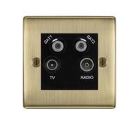 BG Nexus Antique Brass TV/FM/2x SAT Quadplex Socket - Black Insert