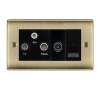 BG Nexus Antique Brass TV/FM/SAT + Return & 1 Gang Tel - Screened Triplex Socket NAB68B