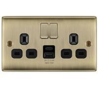 BG NAB22UAC12B Nexus Metal 13A Double Switched Power Socket + USB A+C (12W) - Antique Brass + Black Insert
