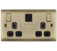 BG NAB22UAC22B Nexus Metal 13A Double Switched Power Socket + USB A+C (22W) - Antique Brass + Black Insert