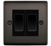 BG Nexus Black Nickel 2 Gang Intermediate Light Switch Custom Grid - Black Insert