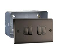 BG Nexus Black Nickel 20A 16AX 2 Way Quadruple Light Switch with Surface Mount Pattress Box, IP20, NBN44 + MC502