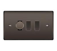 BG Nexus Black Nickel 3 Gang Light Switch Grid - 1x Trailing-Edge LED Dimmer, 1x Intermediate, 1x 2-Way Switch