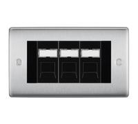 BG Nexus Brushed Steel 3 Gang RJ45 CAT6 Data Socket Outlet, IDC Type NBSRJ453B