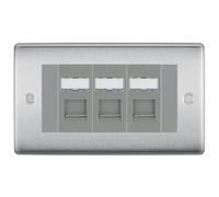 BG Nexus Brushed Steel 3 Gang RJ45 CAT6 Data Socket Outlet, IDC Type NBSRJ453G